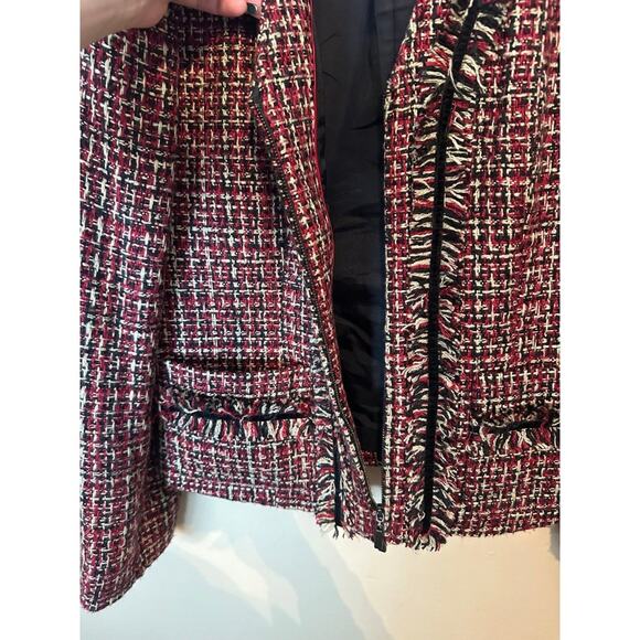 Perry Ellis Women's Tweed Zip V-Neck Blazer Jacket Size 8 Coat Red Black - Picture 3 of 7